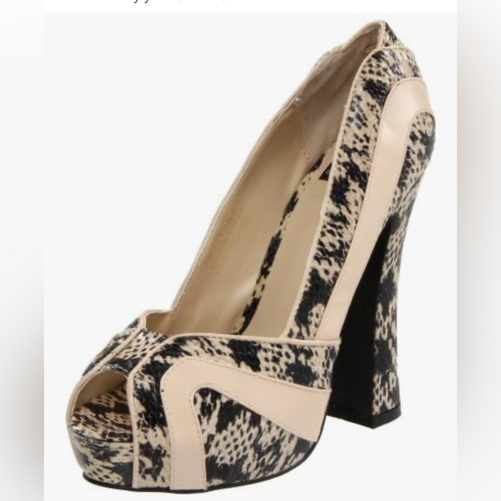 NEW N.Y.L.A. Peep Toe Platform Heel Pumps Genuine Leather Snakeskin 5” heel 6